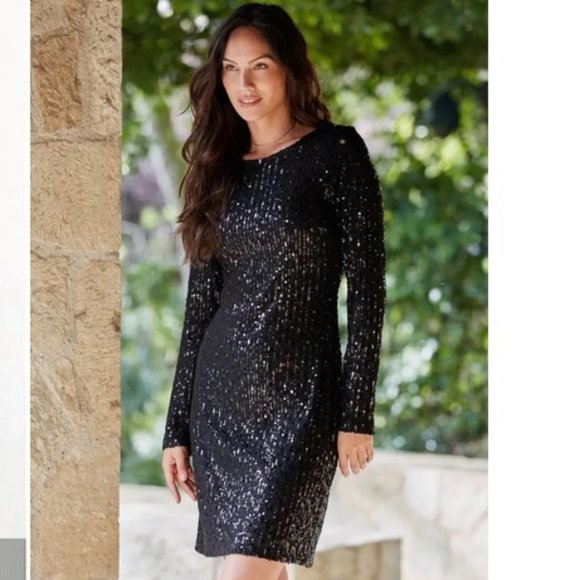 Karen Kane Long Sleeve Sequin Sheath Dress - Picture 3 of 10